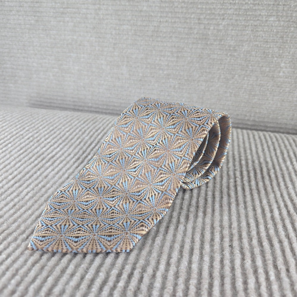 Giovanni Testi Mens Gold Blue Geometric Starburst Stain Resistant Microfiber Tie